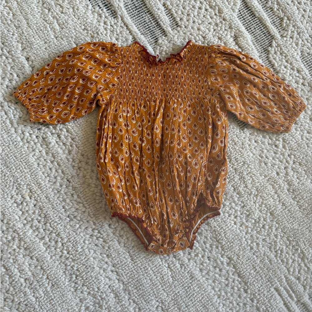 NWOT Pink Chicken Rust Patterned Bubble Romper